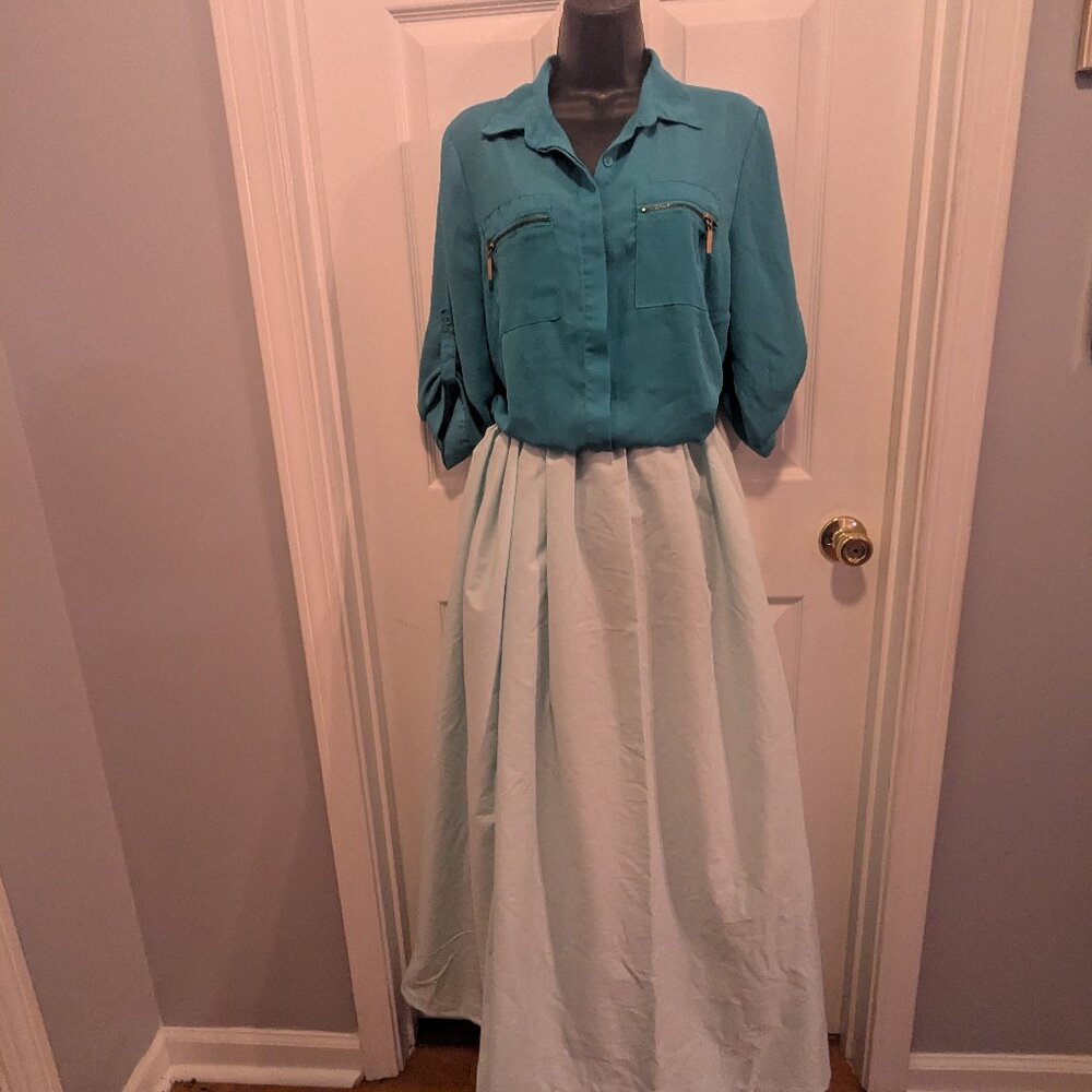 Icy teal shirt with handmade layered skirts -Large Belt NOT Included - Picture 4 of 6